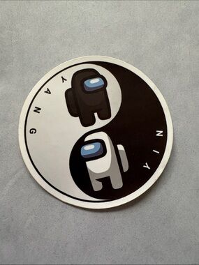 Among Us Yin Yang Crewmate Sticker - Black & White for water bottle or laptop